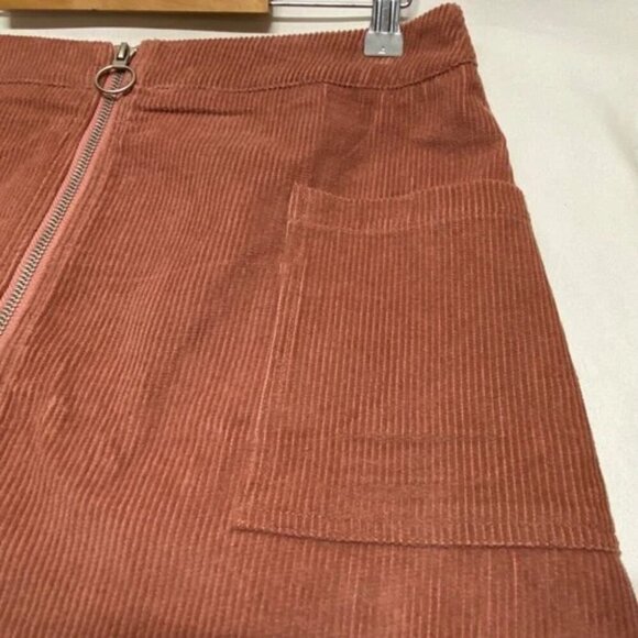 ee:some Women's Mini Skirt Large Burnt Orange Corduroy Pockets Full Front Zipper - Picture 9 of 15